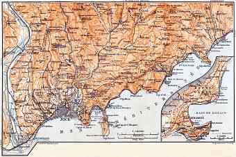 Nice, Menton and environs map with map inset of Monaco and Monte Carlo, 1900