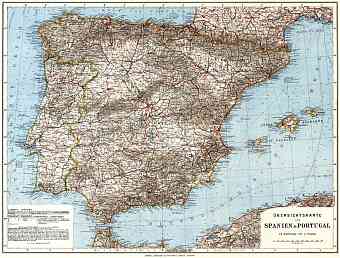 Spain on the general map of the Iberian Peninsula (Spain and Portugal), 1929