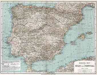 Gibraltar on the general map of the Iberian Peninsula (Spain and Portugal), 1913